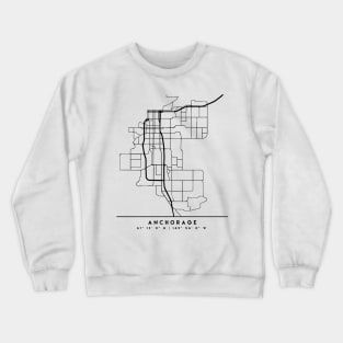 ANCHORAGE ALASKA BLACK CITY STREET MAP ART Crewneck Sweatshirt